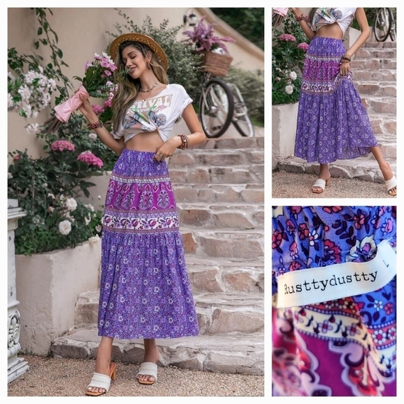 Rusttydustty Long‎ Boho Skirt Violet - Picture 1 of 5